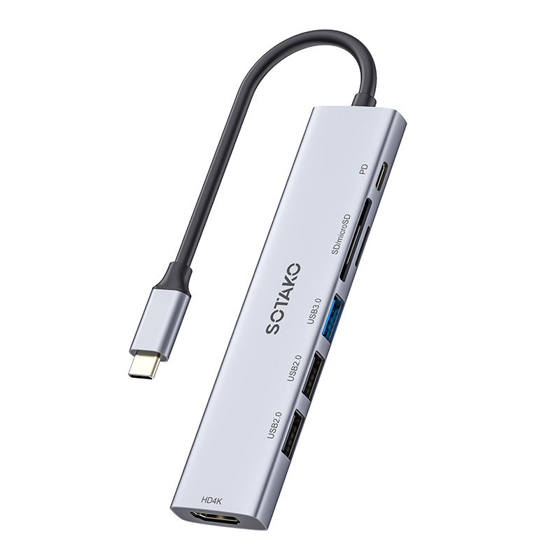 هاب تایپ C مدل ۷ در ۱ SOTAKO – مبدل USB-C با HDMI، PD، USB 3.0 و شیار مموری SD و microSD
