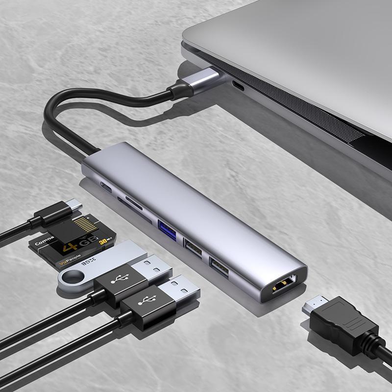 هاب تایپ C مدل ۷ در ۱ SOTAKO – مبدل USB-C با HDMI، PD، USB 3.0 و شیار مموری SD و microSD