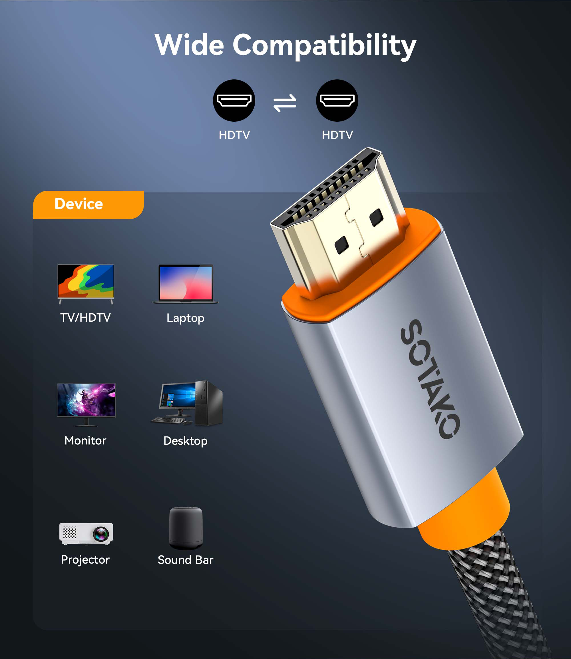 کابل HDMI SOTAKO 2.1 مخصوص 8K و 4K و گیمینگ – طول کابل 3.0 متر