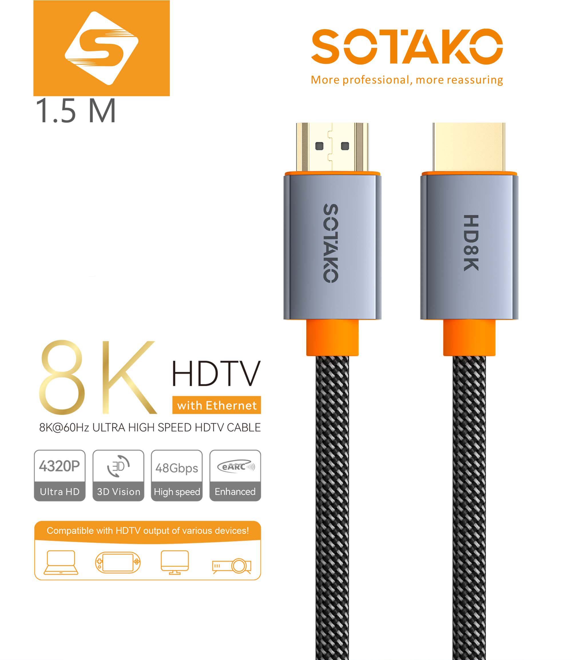 کابل HDMI SOTAKO 2.1 مخصوص 8K و 4K – طول کابل 1.5 متر
