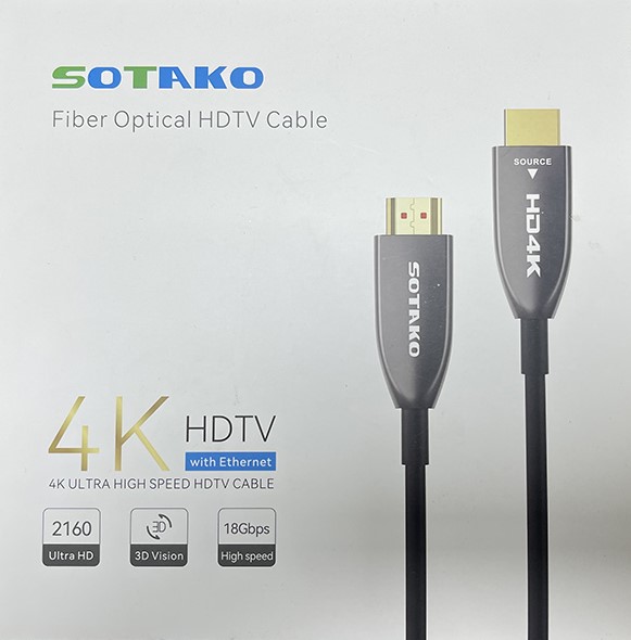 کابل HDMI فیبر نوری SOTAKO مدل ST-FHD402-20 – انتقال تصویر 4K، پشتیبانی HDR و نویزگیر قوی- 20متر