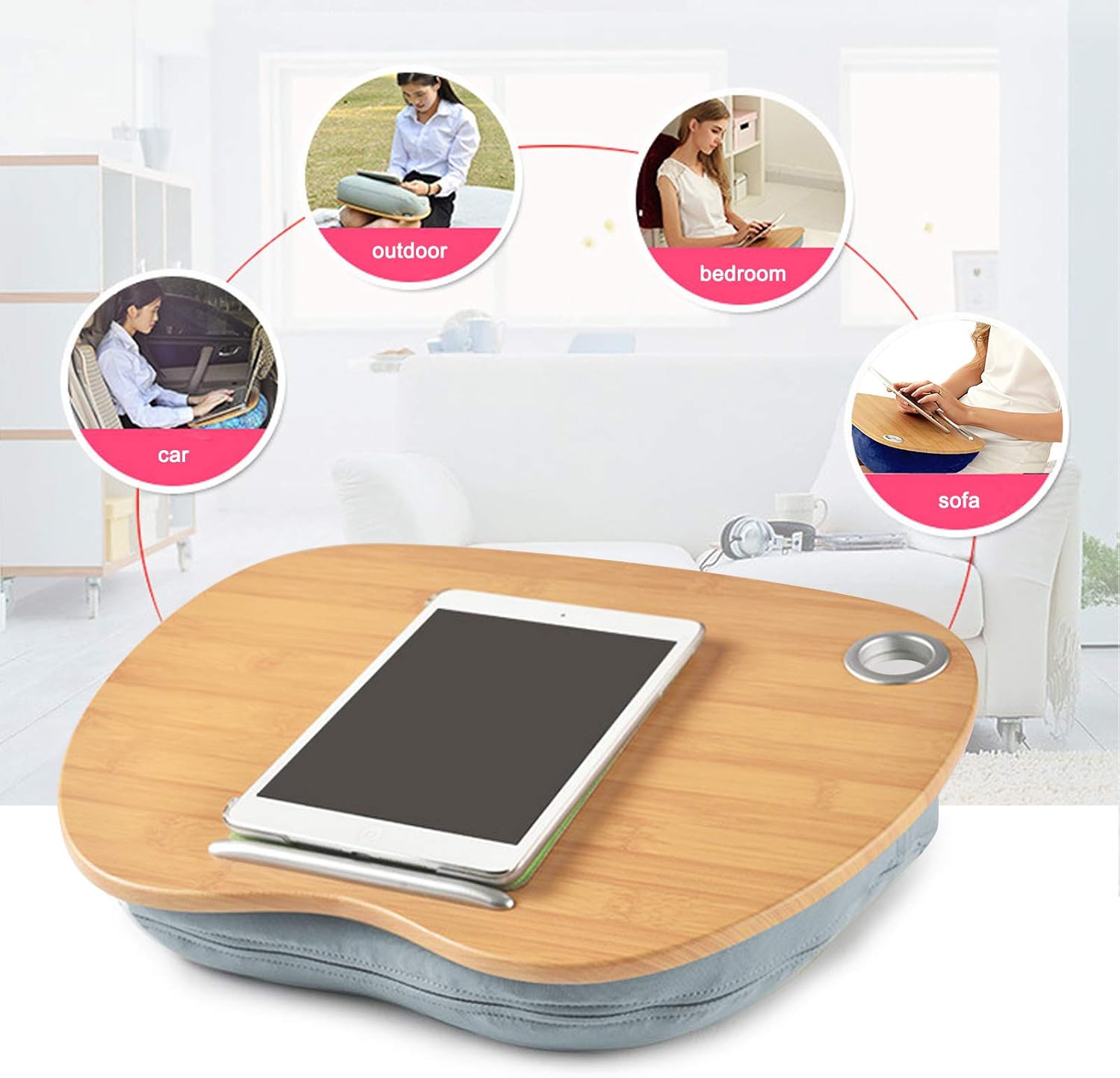 میز لپ‌تاپ Mxtech با زیره‌ی نرم و طراحی شیک چوبی – مناسب استفاده راحت روی تخت و مبل