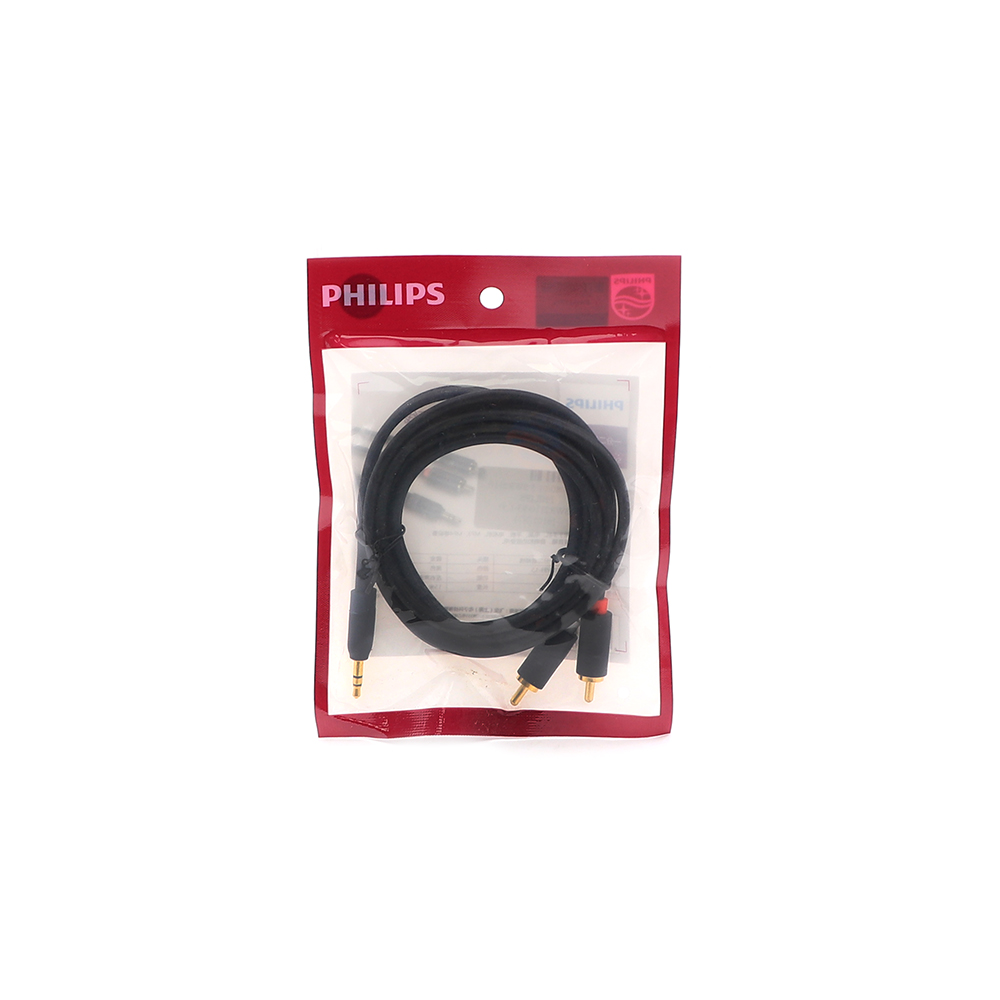 کابل صدای فیلیپس 1.5 متری – تبدیل AUX 3.5 میلی‌متری به دو فیش RCA، کیفیت عالی برای اسپیکر و سیستم صوتی