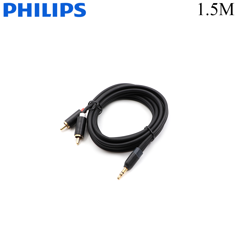 کابل صدای فیلیپس 1.5 متری – تبدیل AUX 3.5 میلی‌متری به دو فیش RCA، کیفیت عالی برای اسپیکر و سیستم صوتی