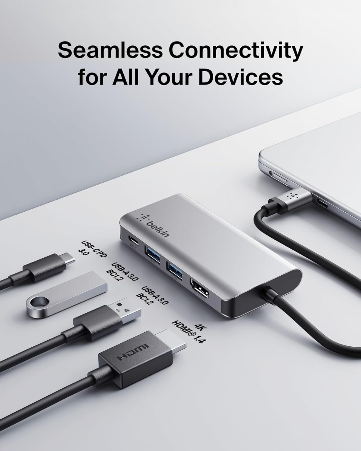 هاب شارژر 4 در 1 بلکین مدل Belkin Connect USB-C 4-in-1 Multiport Adapter AVC006 اورجینال