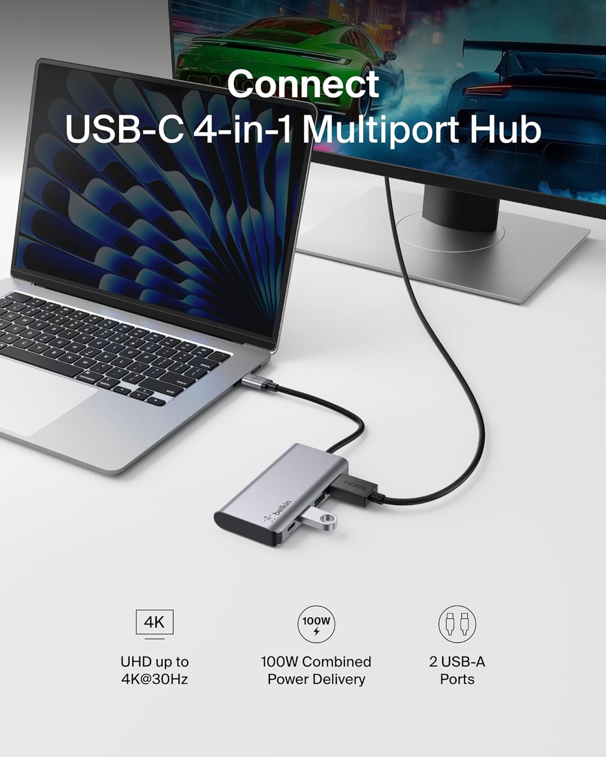 هاب شارژر 4 در 1 بلکین مدل Belkin Connect USB-C 4-in-1 Multiport Adapter AVC006 اورجینال